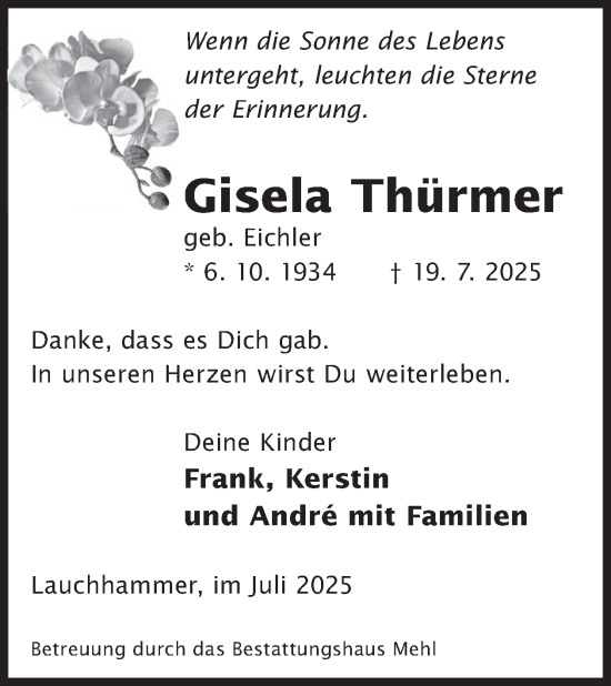 Traueranzeige von Gisela Thürmer von WochenKurier
