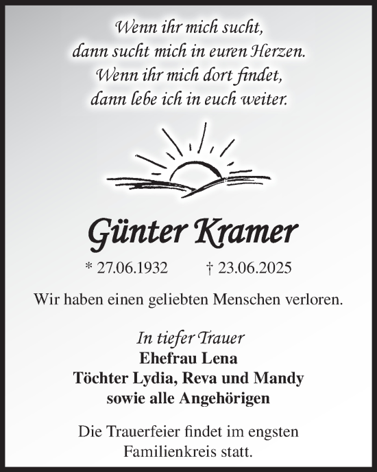 Traueranzeige von Günter Kramer von WochenKurier
