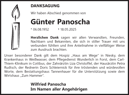 Traueranzeige von Günter Panoscha von WochenKurier