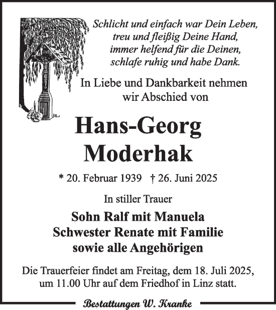 Traueranzeige von Hans-Georg Moderhak von WochenKurier