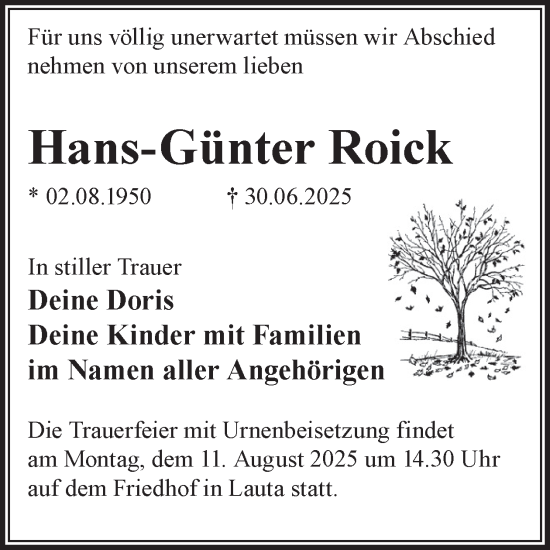 Traueranzeige von Hans-Günter Roick von WochenKurier