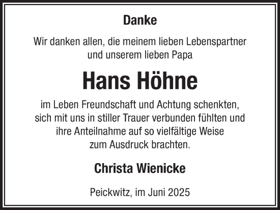 Traueranzeige von Hans Höhne von WochenKurier