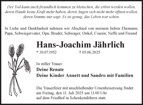 Traueranzeige von Hans-Joachim Jährlich von WochenKurier