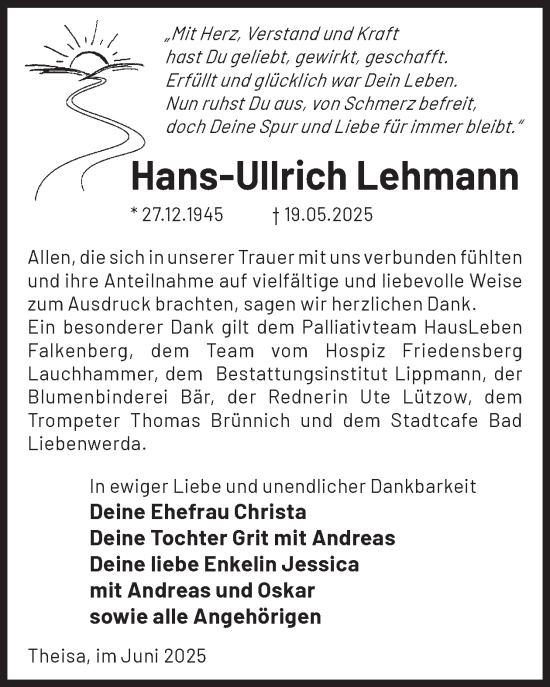 Traueranzeige von Hans-Ullrich Lehmann von WochenKurier