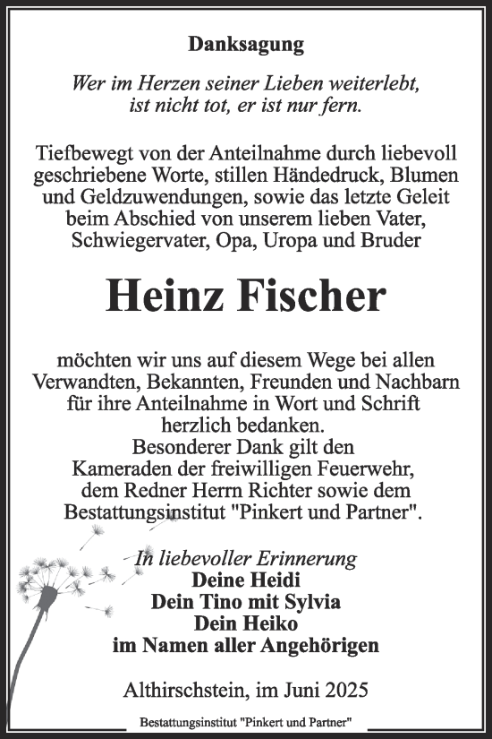Traueranzeige von Heinz Fischer von WochenKurier