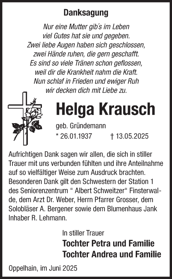 Traueranzeige von Helga Krausch von WochenKurier