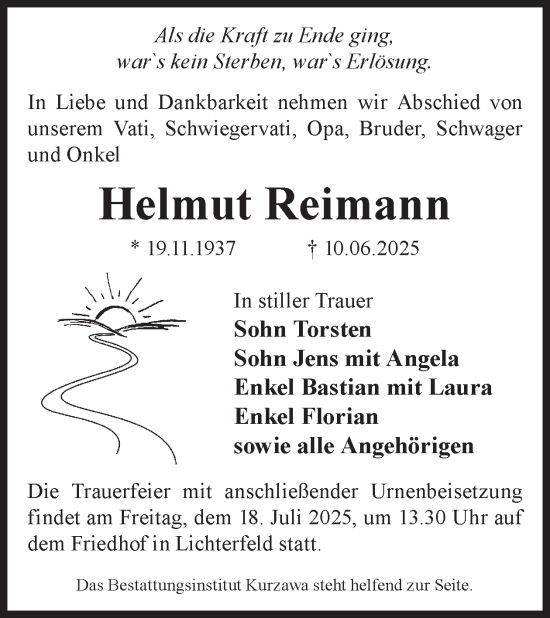 Traueranzeige von Helmut Reimann von WochenKurier