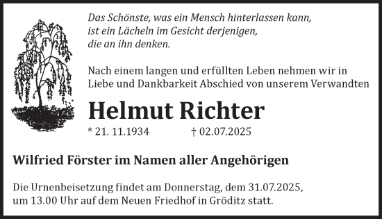 Traueranzeige von Helmut Richter von WochenKurier