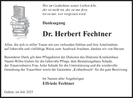 Traueranzeige von Herbert Fechtner von WochenKurier