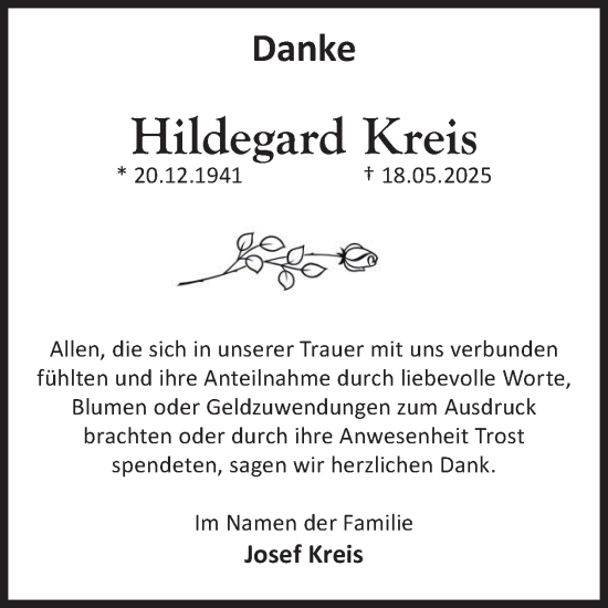 Traueranzeige von Hildegard Kreis von WochenKurier