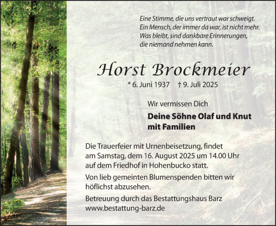 Traueranzeige von Horst Brockmeier von WochenKurier