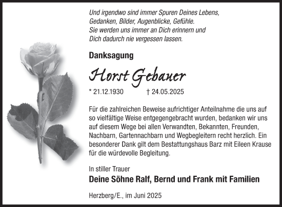 Traueranzeige von Horst Gebauer von WochenKurier
