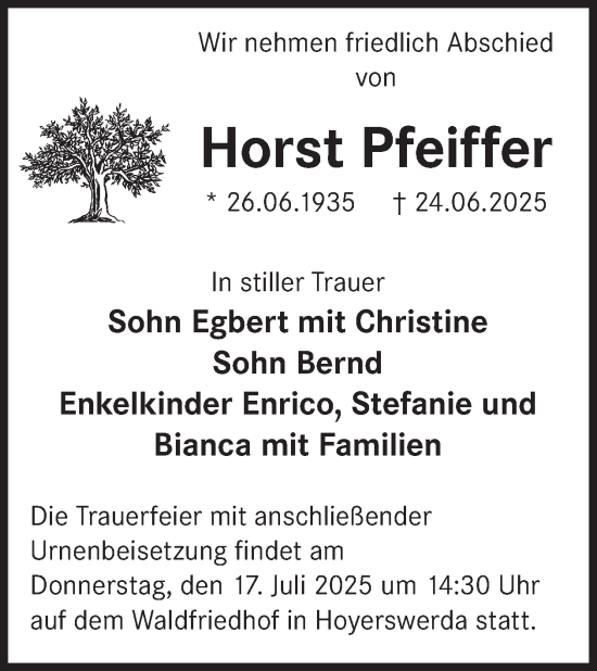 Traueranzeige von Horst Pfeiffer von WochenKurier