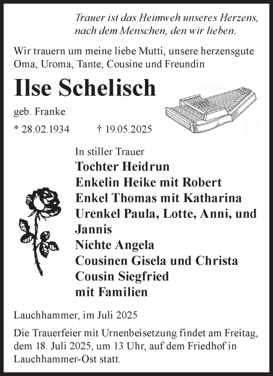 Traueranzeige von Ilse Schelisch von WochenKurier