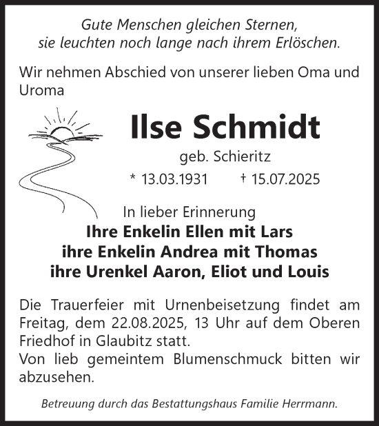 Traueranzeige von Ilse Schmidt von WochenKurier