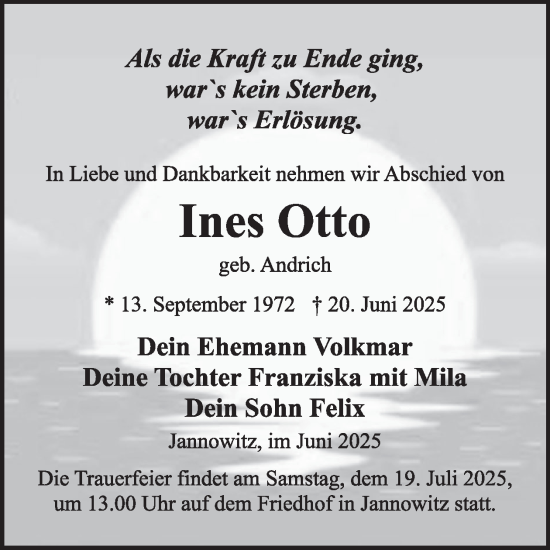 Traueranzeige von Ines Otto von WochenKurier