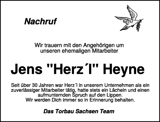 Traueranzeige von Jens Heyne von WochenKurier