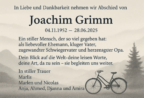 Traueranzeige von Joachim Grimm von WochenKurier