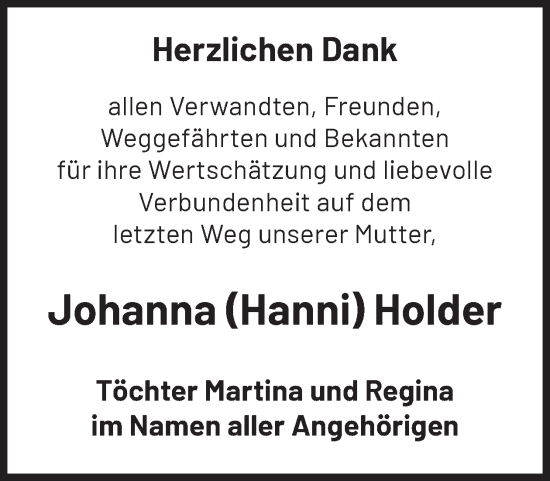 Traueranzeige von Johanna Holder von WochenKurier