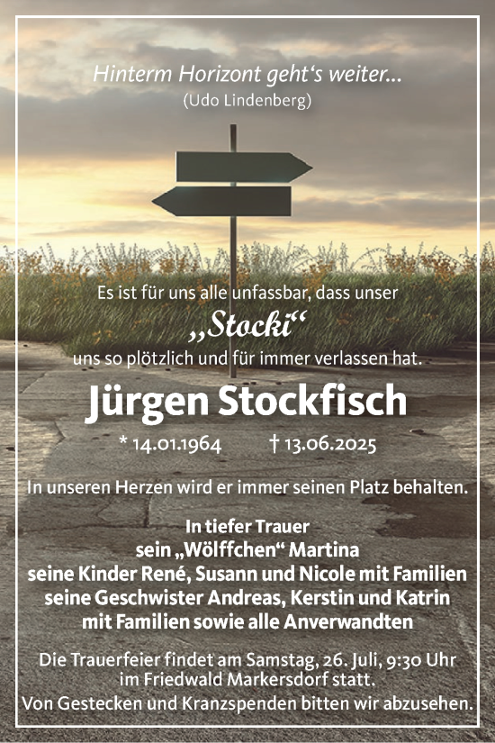 Traueranzeige von Jürgen Stockfisch von WochenKurier