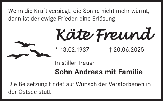 Traueranzeige von Käte Freund von WochenKurier