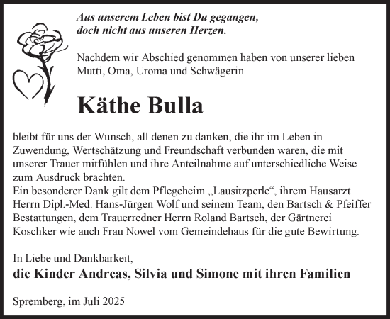 Traueranzeige von Käthe Bulla von WochenKurier