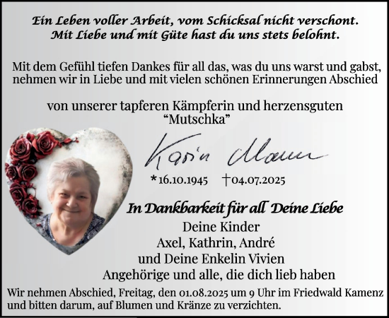 Traueranzeige von Karin Mann von WochenKurier