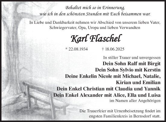 Traueranzeige von Karl Flaschel von WochenKurier