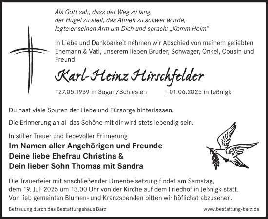 Traueranzeige von Karl-Heinz Hirschfelder von WochenKurier