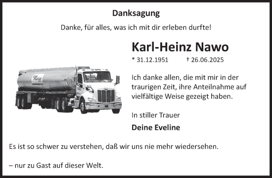 Traueranzeige von Karl-Heinz Nawo von WochenKurier