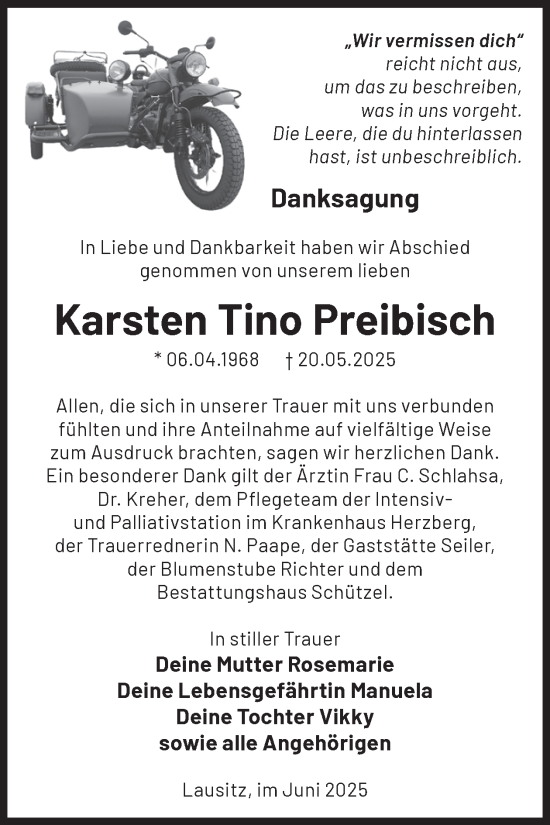 Traueranzeige von Karsten Tino Preibisch von WochenKurier