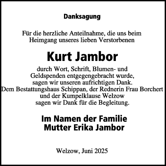 Traueranzeige von Kurt Jambor von WochenKurier