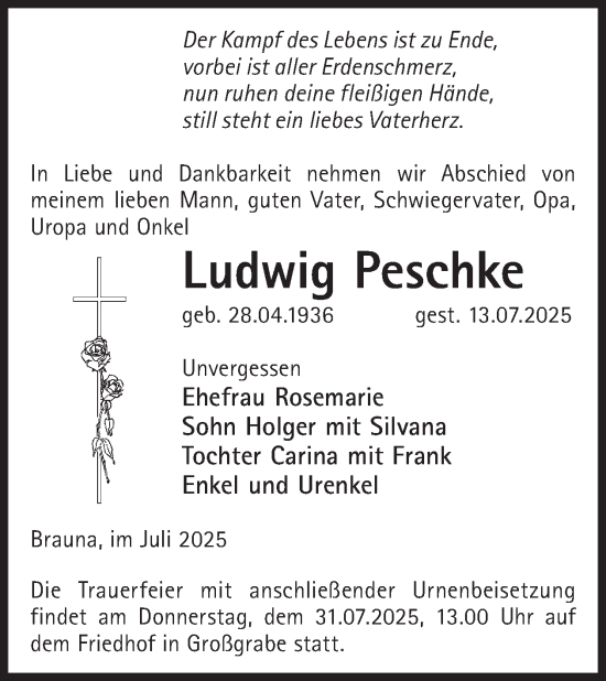 Traueranzeige von Ludwig Peschke von WochenKurier