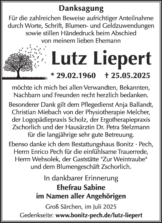 Traueranzeige von Lutz Liepert von WochenKurier