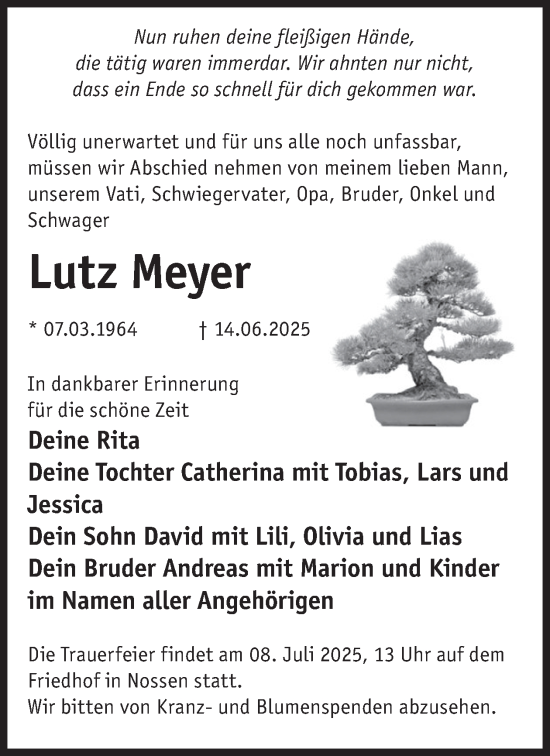 Traueranzeige von Lutz Meyer von WochenKurier