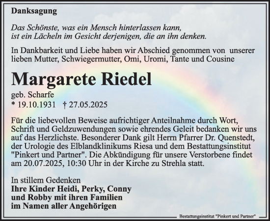 Traueranzeige von Margarete Riedel von WochenKurier