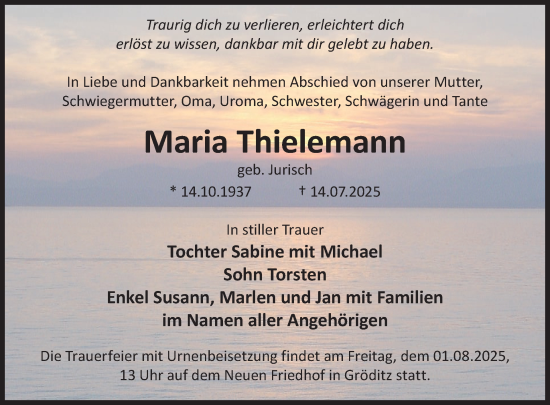 Traueranzeige von Maria Thielemann von WochenKurier