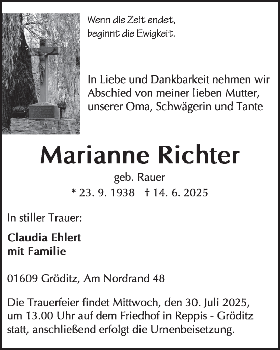 Traueranzeige von Marianne Richter von WochenKurier