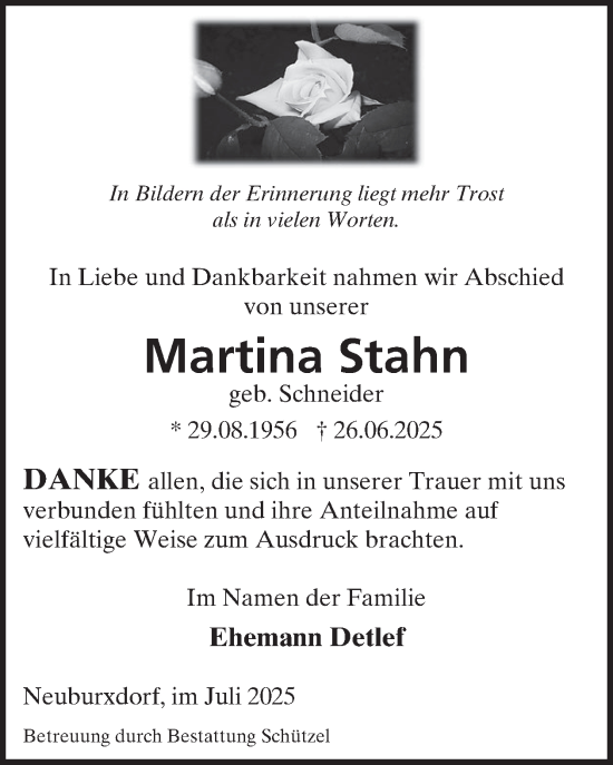 Traueranzeige von Martina Stahn von WochenKurier