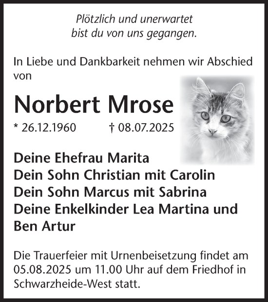Traueranzeige von Norbert Mrose von WochenKurier