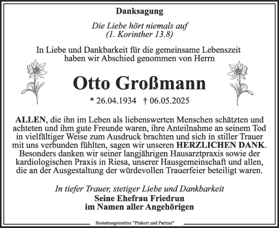 Traueranzeige von Otto Großmann von WochenKurier