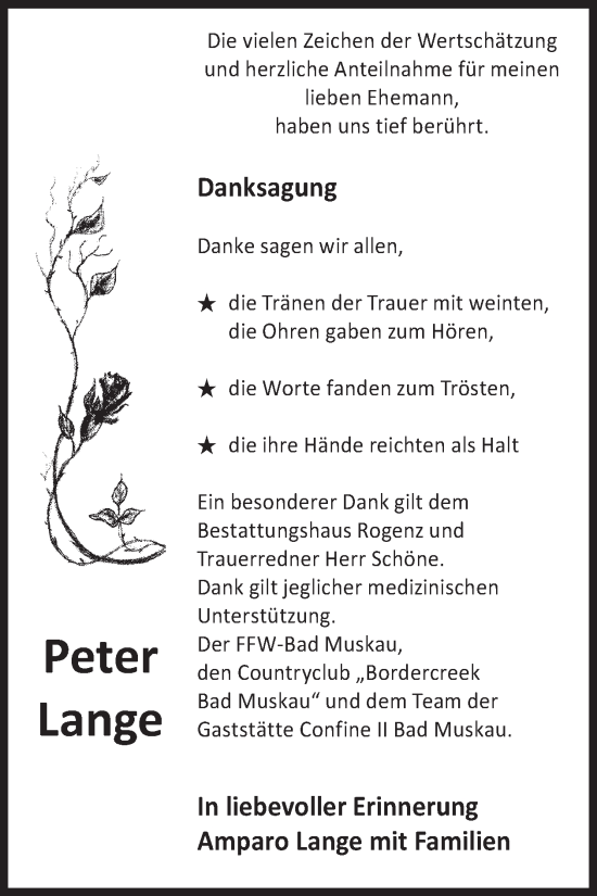 Traueranzeige von Peter Lange von WochenKurier