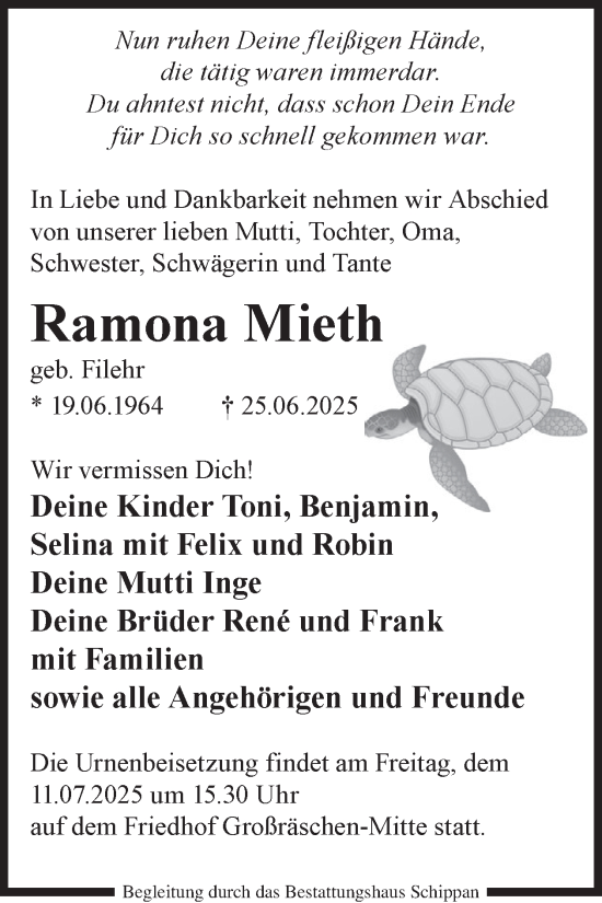 Traueranzeige von Ramona Mieth von WochenKurier