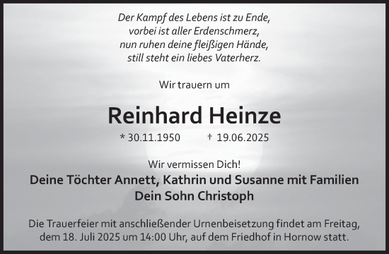 Traueranzeige von Reinhard Heinze von WochenKurier