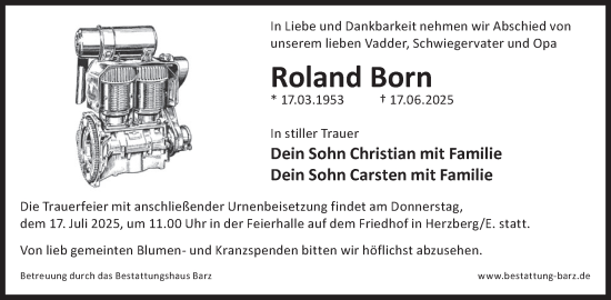 Traueranzeige von Roland Born von WochenKurier