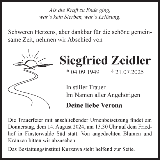 Traueranzeige von Siegfried Zeidler von WochenKurier