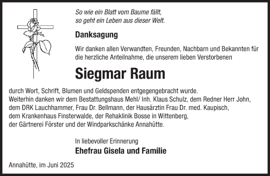 Traueranzeige von Siegmar Raum von WochenKurier