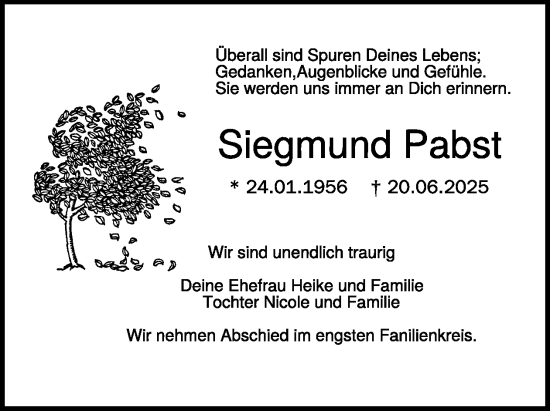 Traueranzeige von Siegmund Pabst von WochenKurier