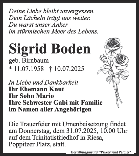Traueranzeige von Sigrid Boden von WochenKurier