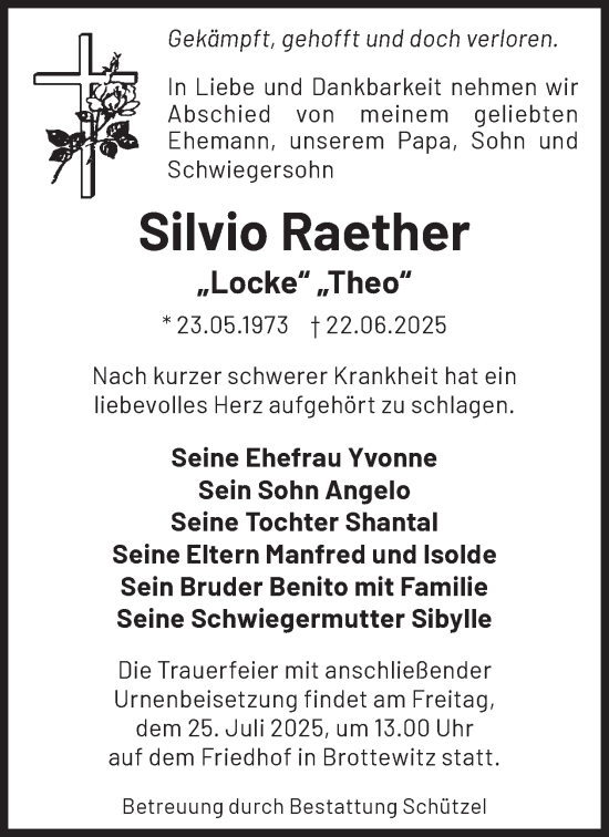 Traueranzeige von Silvio Raether von WochenKurier